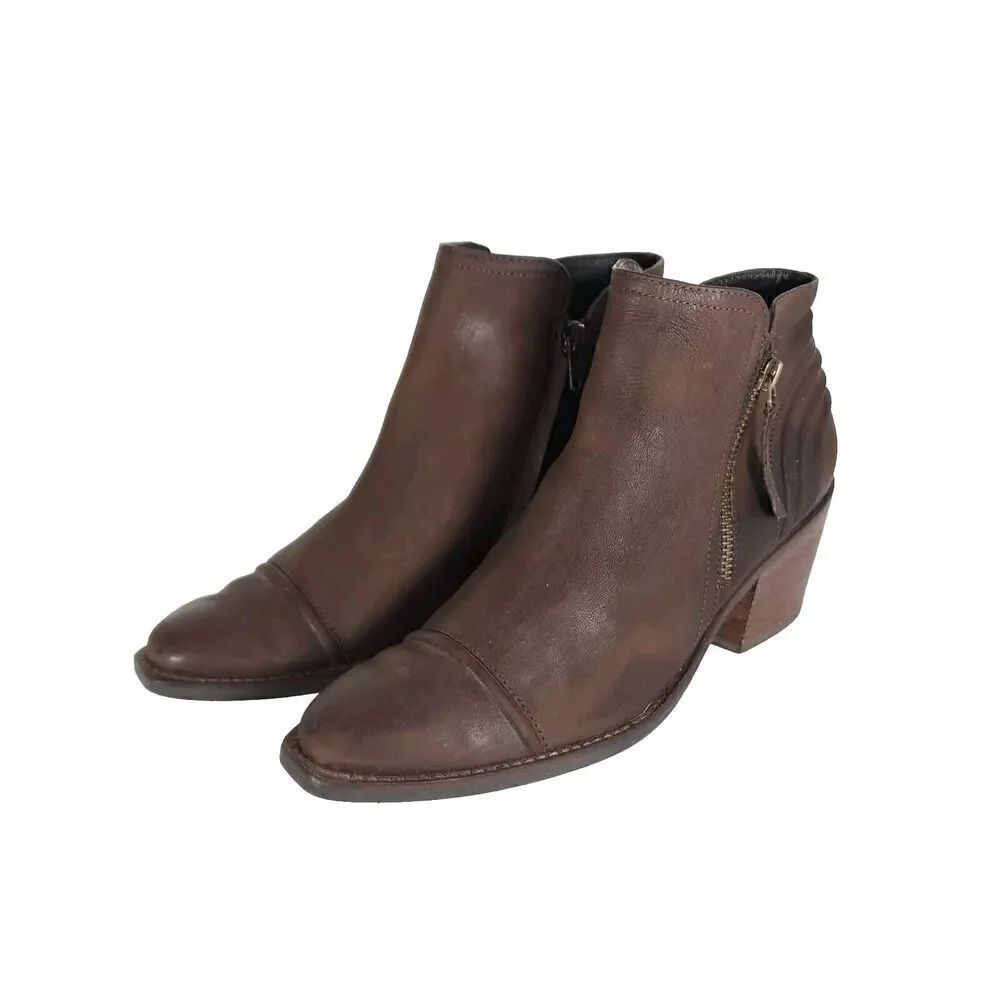 PAUL GREEN Women's Diandra US7-7,5 AU5 Brown Leather Stacked Heel Ankle Booties